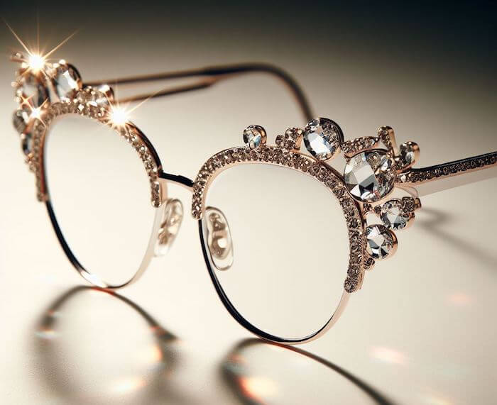 Eyeglasses with embedded jewels in immaculate condition after cleaned 