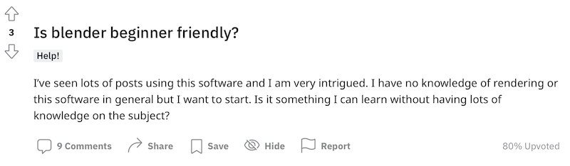 Reddit discussion on whether Blender is beginner friendly