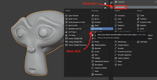 applying decimate geometry on Blender