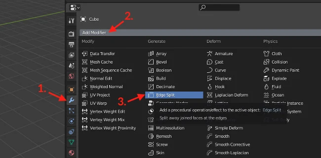 where edge split modifier is on blender