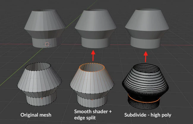 Comparing high poly model with edge split low poly model