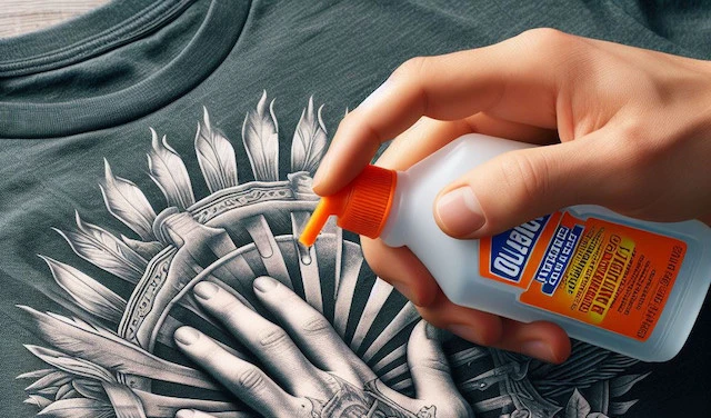 Illustration of craftsman pouring rubbing alcohol on sublimation design in order to remove it