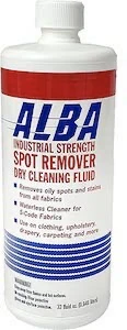 Alba industrial strength spot remover inside a white plastic bottle.