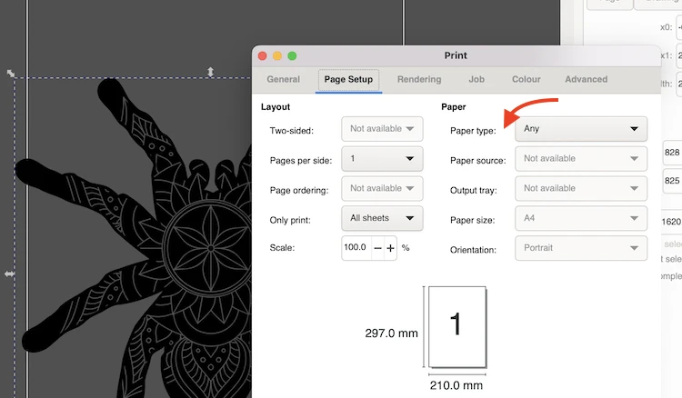 Setting the correct paper type and weight for sublimation