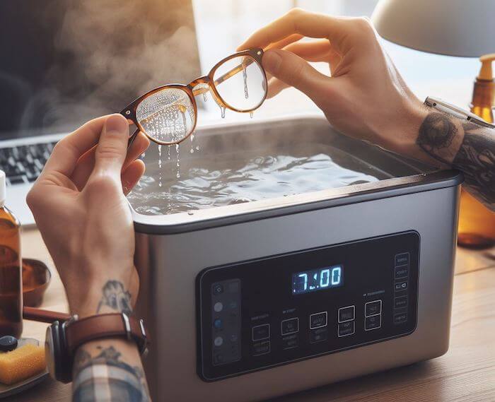eye glasses cleaned for 7 minutes in ultrasonic cleaner