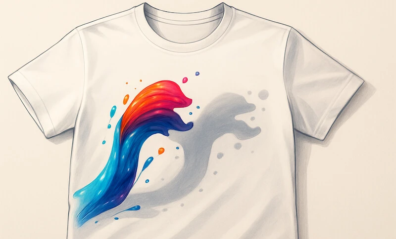 A printed design shows a faint second outline caused by color vapor drifting after the sheet shifts or the surface cools unevenly.